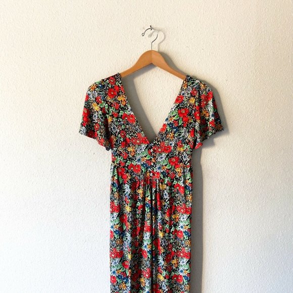 Asos vibrant multicolored floral vneck maxi short sleeve dress size 4 - Picture 6 of 11
